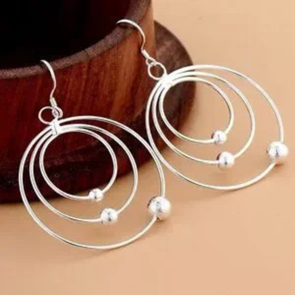 Silver plated Three circle beads Earrings for Women